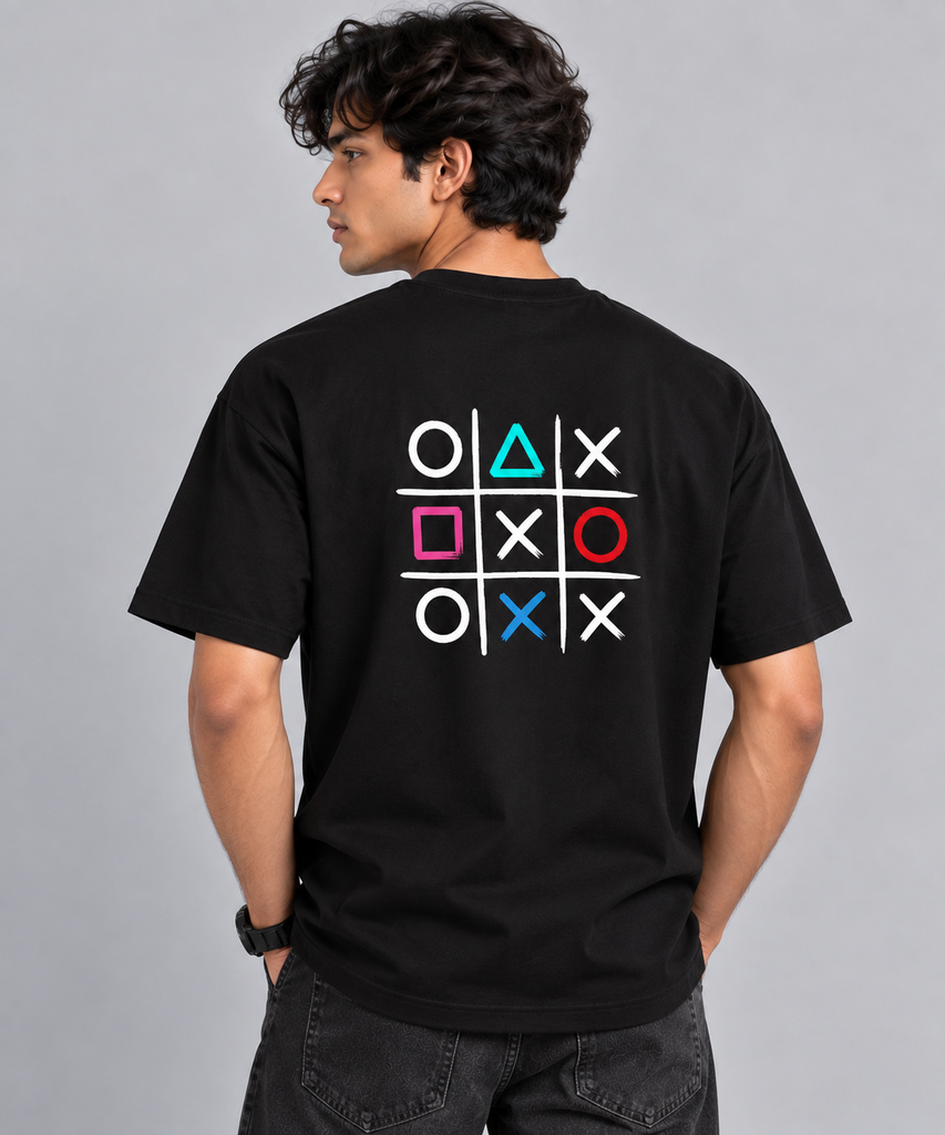 [XOXO-GRA-BLK-S] Men’s XOXO Graphic Prints Oversized T-Shirt (S)