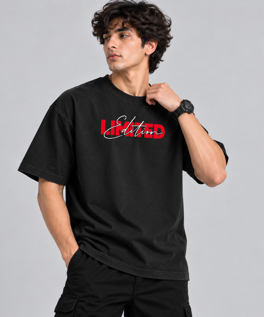 Men’s Limited Edition Graphic Printed Oversized T-Shirt-Black
