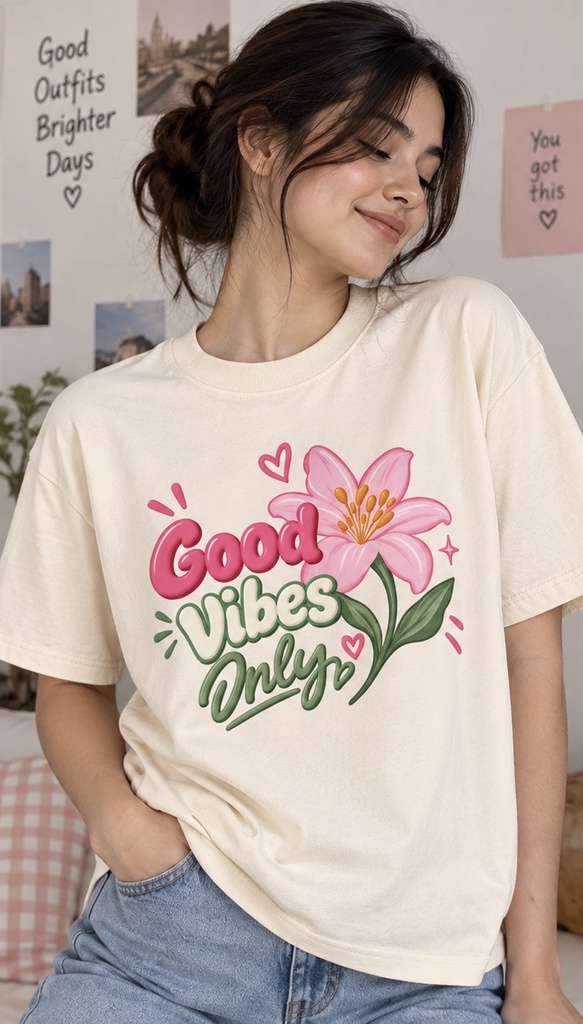ANIBA FASHION Good Vibes Only Printed Women Oversized T-Shirts